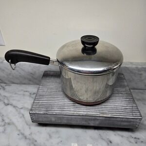 Vintage Revere Ware 2 Qt Saucepan Copper Bottom Stainless Steel Pot with Lid